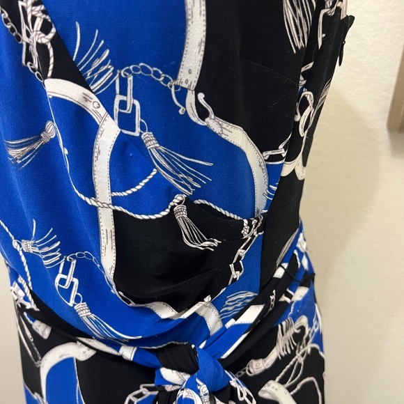 Ralph Lauren Equestrian Status Print Wrap Look Maxi Dress Stretch Knit Blue 14 - Picture 3 of 10